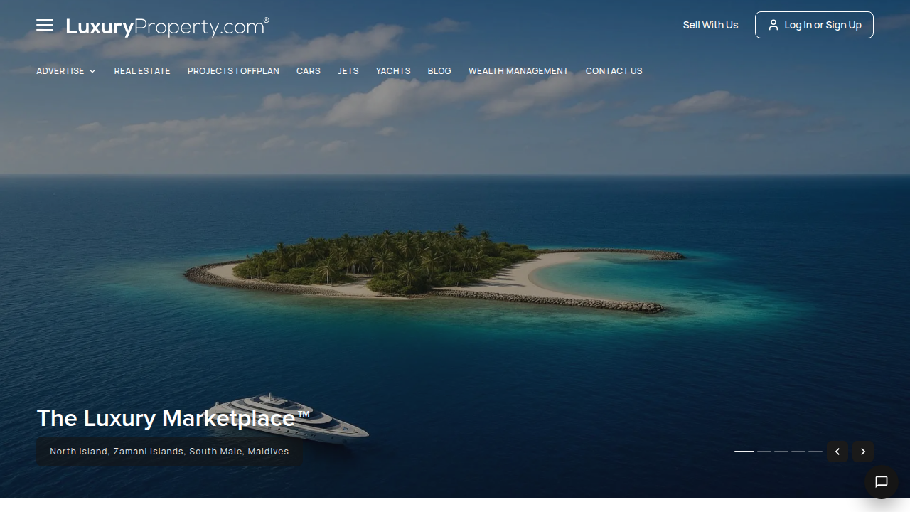Screenshot of LuxuryProperty.com, highlighting a portal for exclusive and off-market property listings in Dubai.