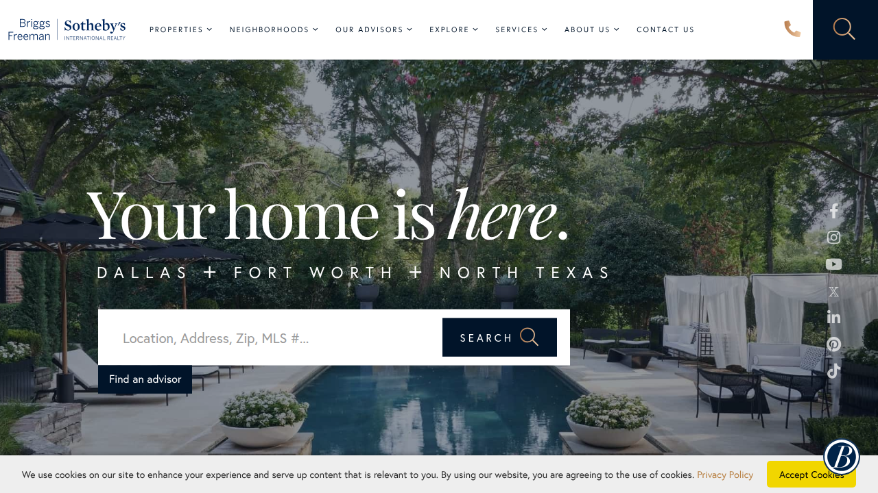 Screenshot of Briggs Freeman Sotheby's International Realty homepage, a leading luxury brokerage in Texas, providing insights into high-end properties.