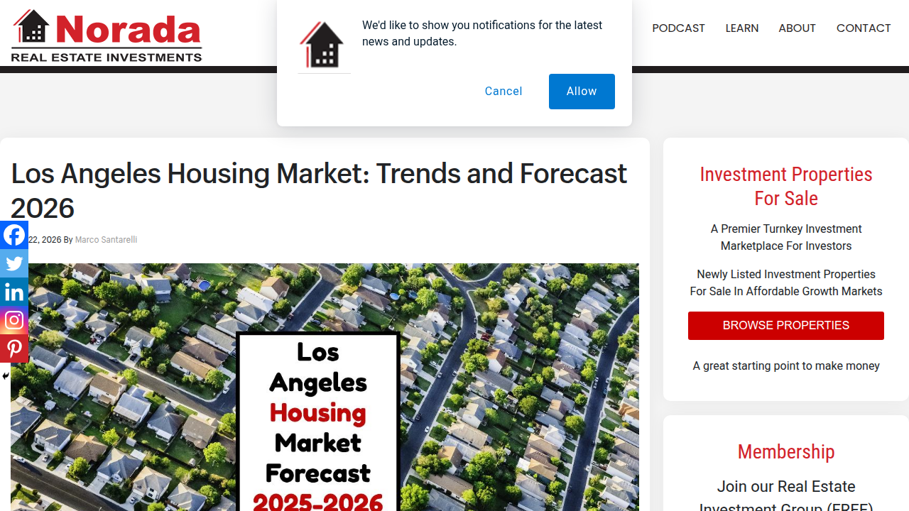 A screenshot from Norada Real Estate's blog on Los Angeles market trends and forecasts.