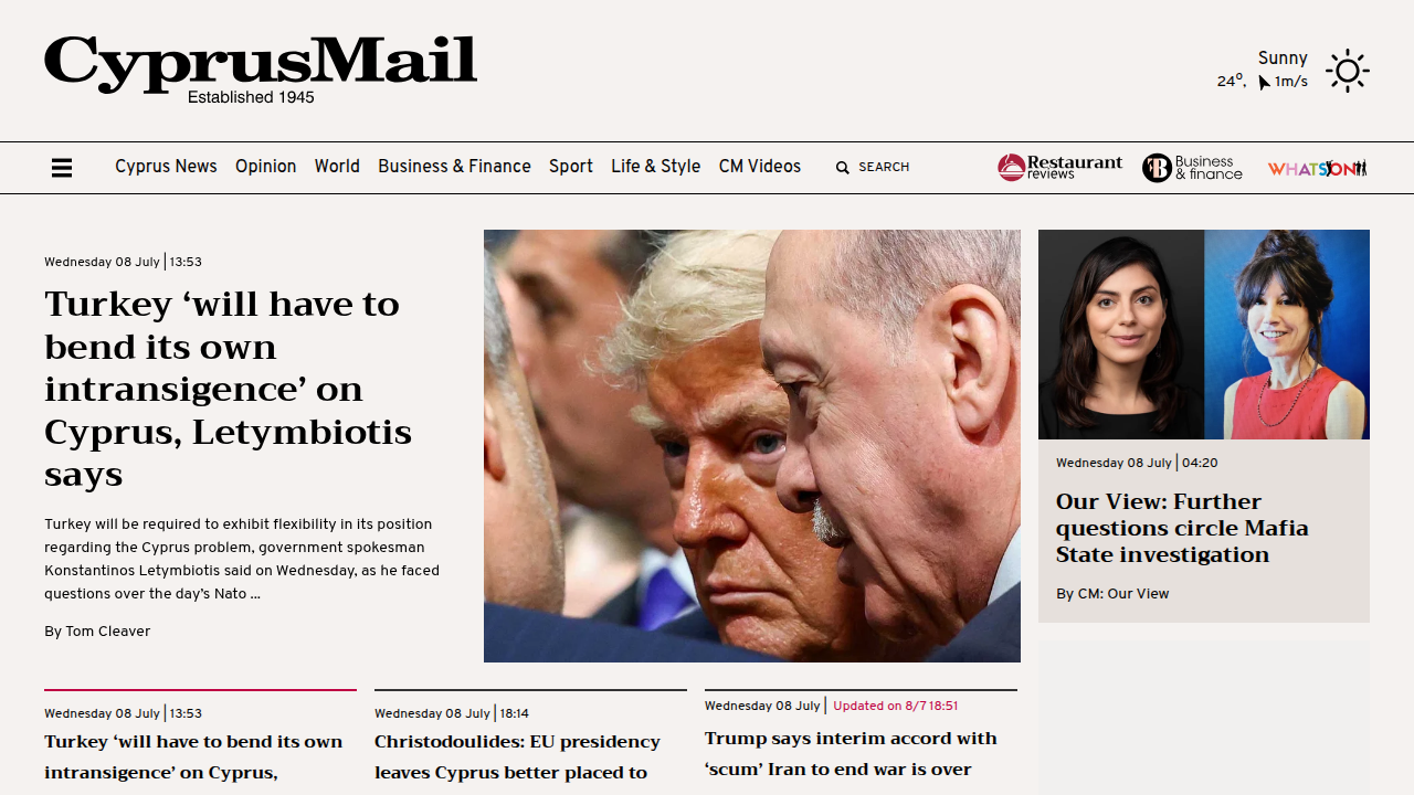 Screenshot of the Cyprus Mail website, a local news source for real estate legal updates and current events.
