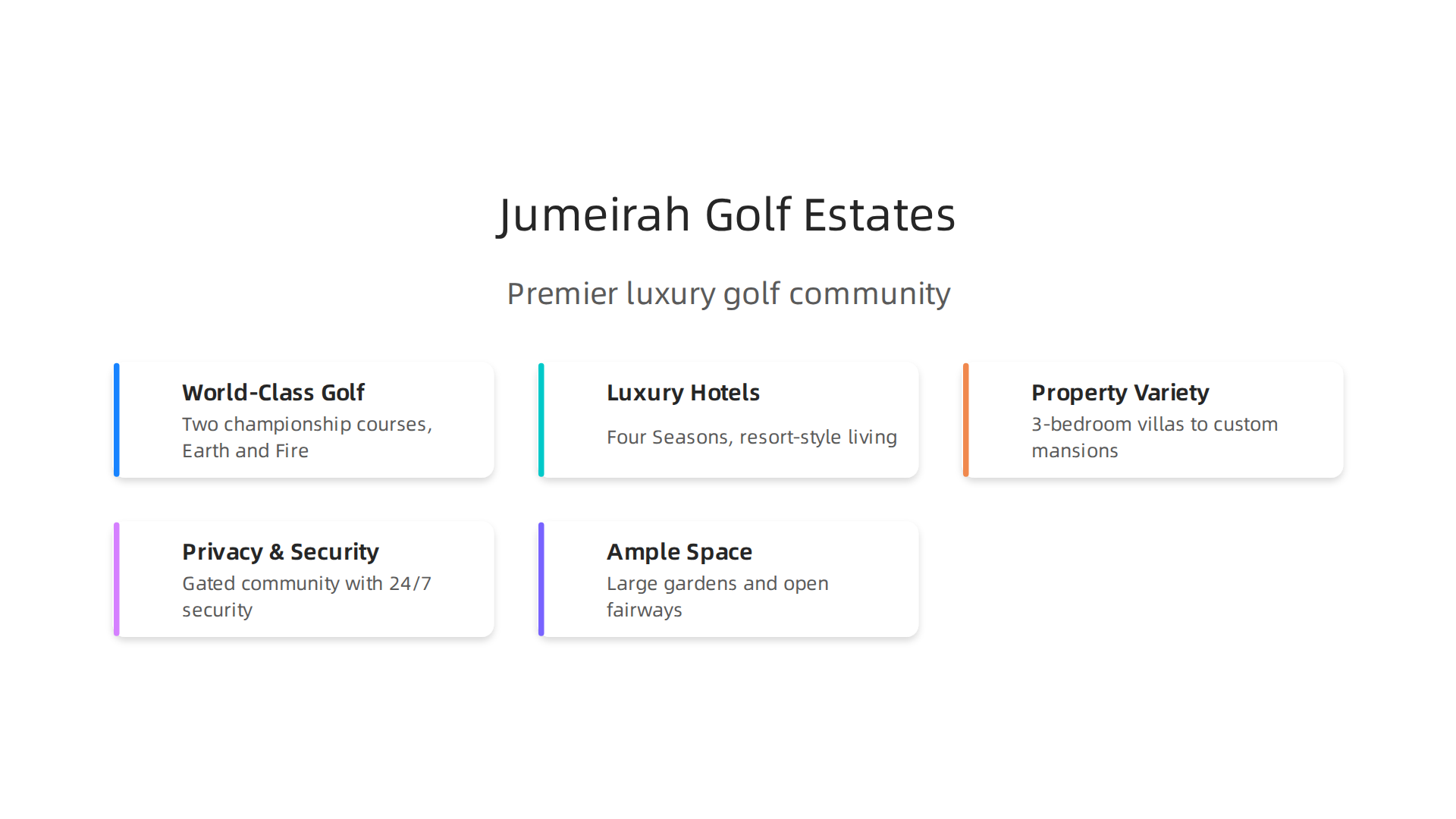 Discover the defining amenities and advantages that make Jumeirah Golf Estates a premier luxury destination.