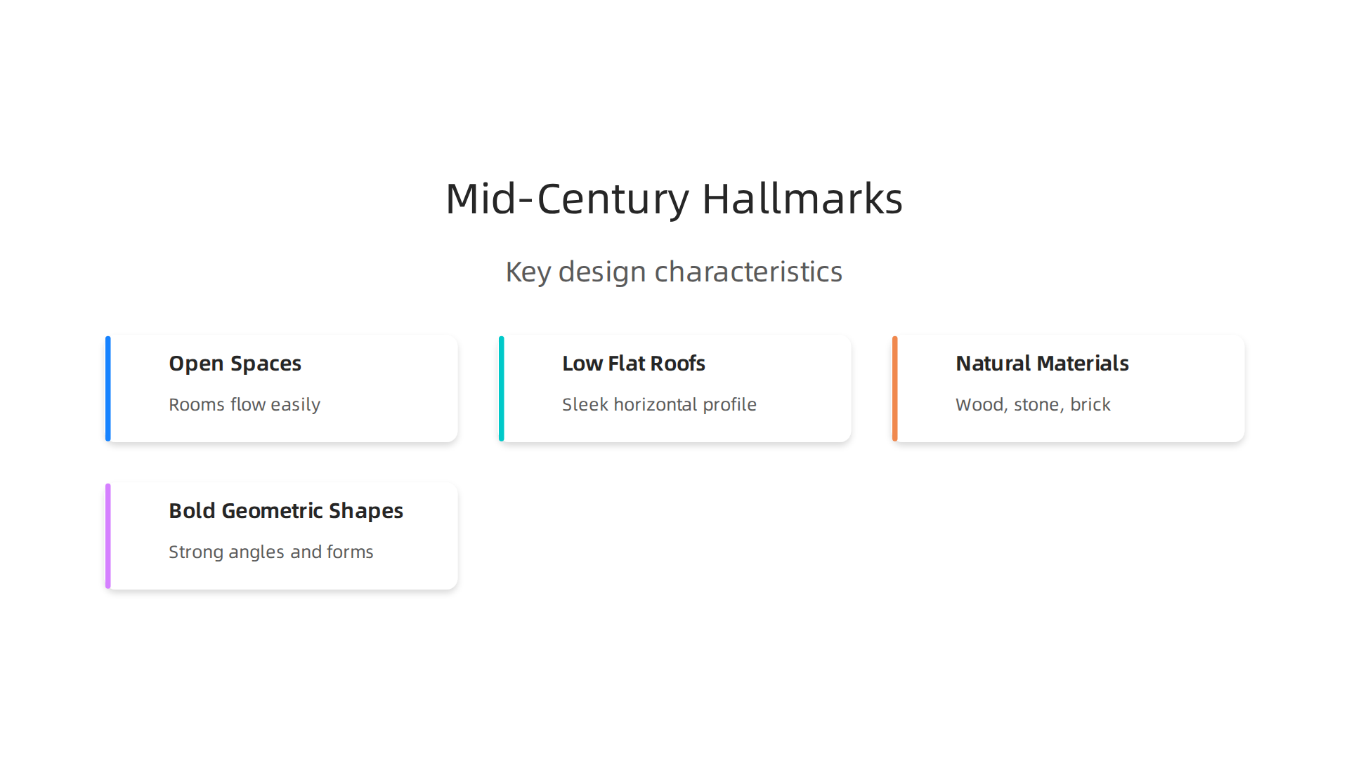 Key design characteristics that define mid-century modern luxury homes, emphasizing their unique aesthetic.