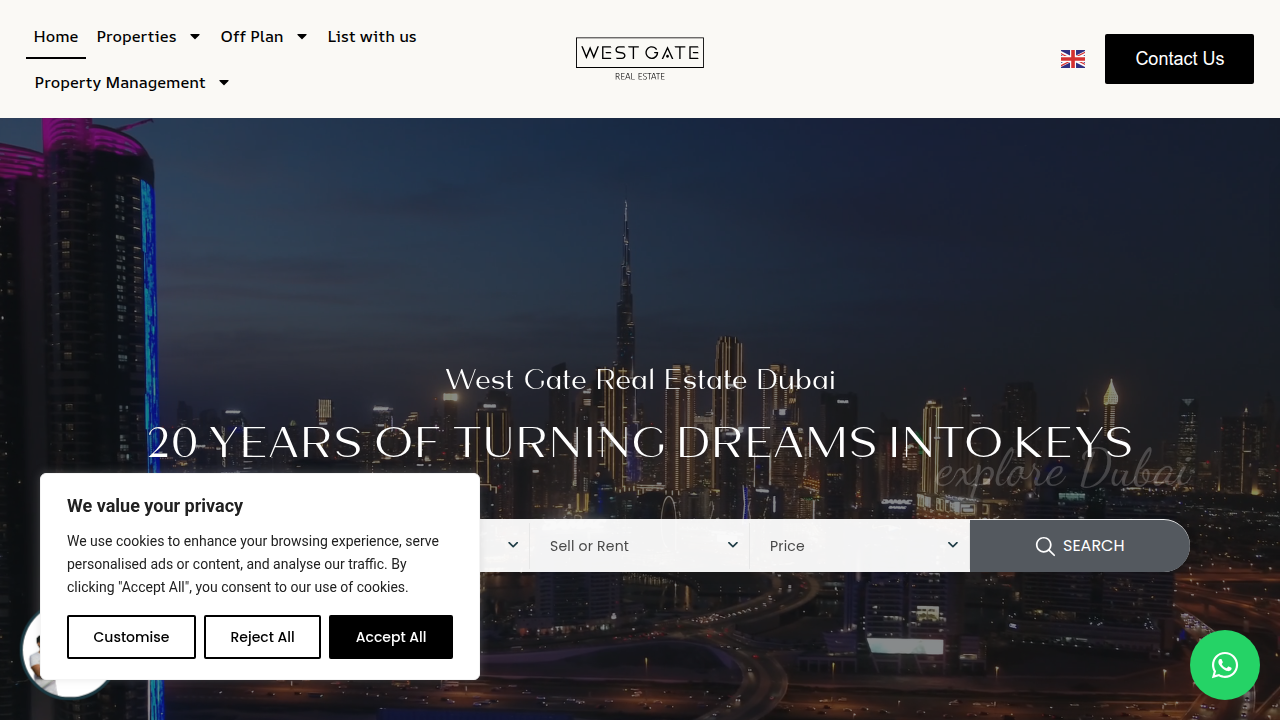 A screenshot of Westgate Dubai, a source for luxury market trends and top deals in the region.