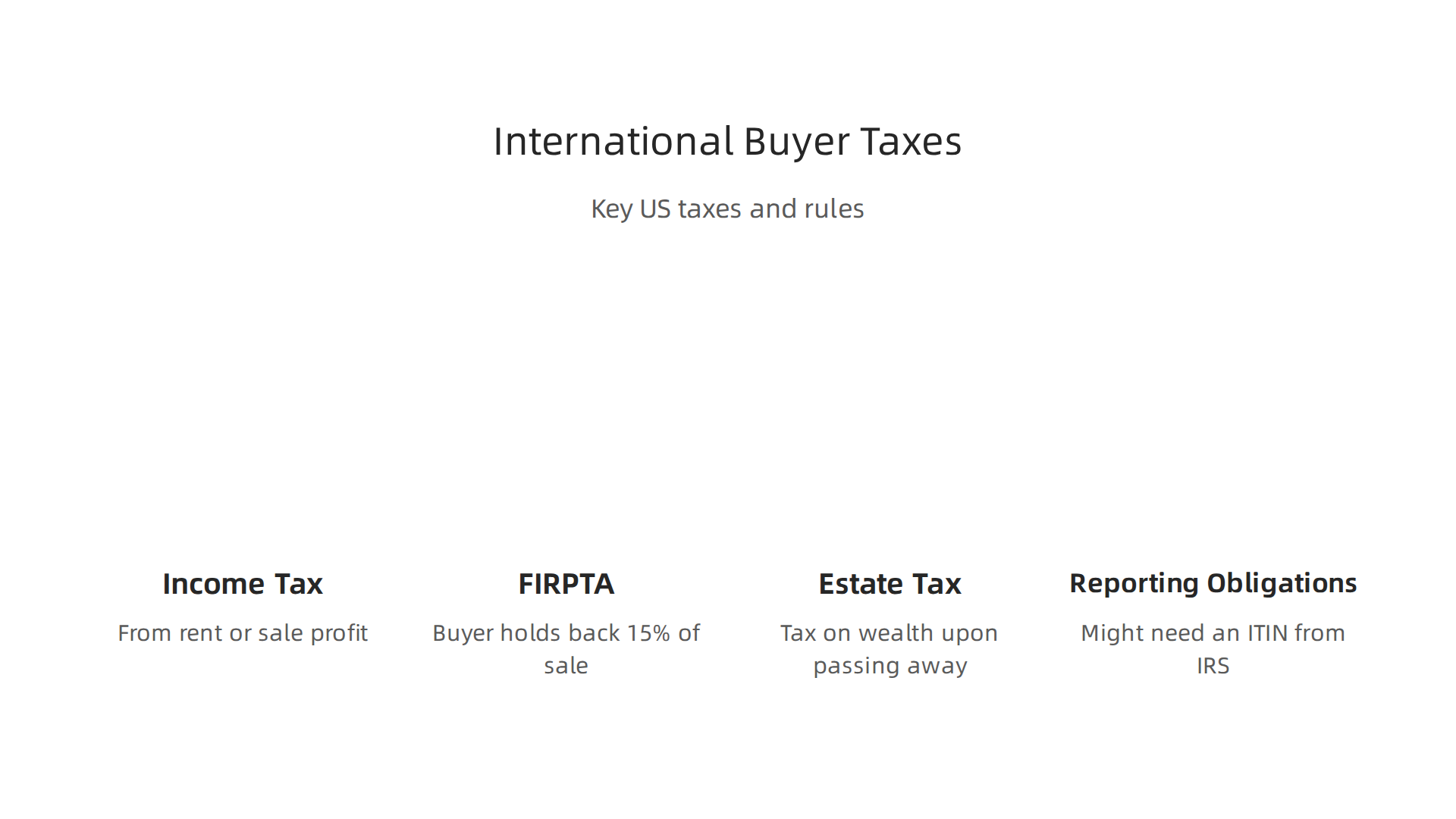 Key US taxes and rules international buyers must consider when purchasing luxury real estate.